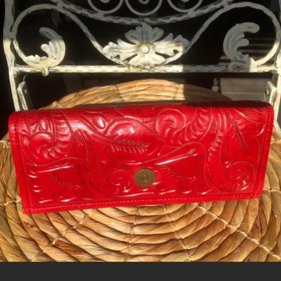 TOOLED LEATHER WALLET RED BILLFOLD CLUTCH NEW LADY - Picture 4 of 7